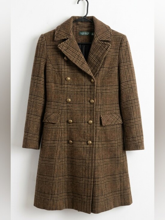 Lauren Ralph Lauren Jackets & Blazers - Lauren Ralph Lauren Brown Plaid Double-Breasted Wool-Blend Coat